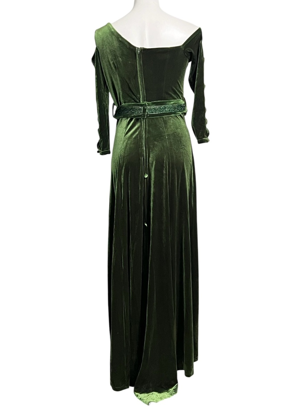 Classic Green Velvet Evening Dress Unbranded S/M (2-6) off-shoulder witchy - Picture 5 of 7